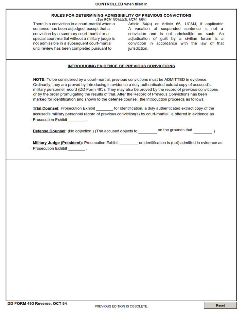 DD Form 493 Extract Of Military Records Of Previous Convictions DD Form 493 Extract Of Military Records Of Previous Convictions