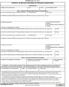 DD Form 493 - Extract of Military Records of Previous Convictions part 1