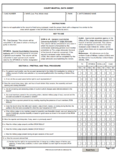 DD Form 494 - Court-Martial Data Sheet Part 1