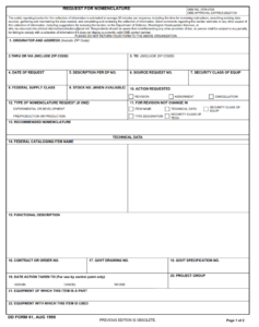 DD Form 61 - Request For Nomenclature Part 1