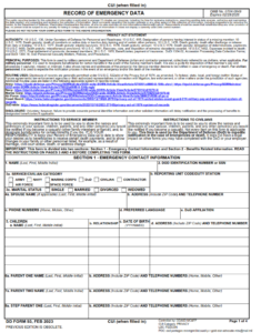 DD Form 93 - Record of Emergency Data Part 1