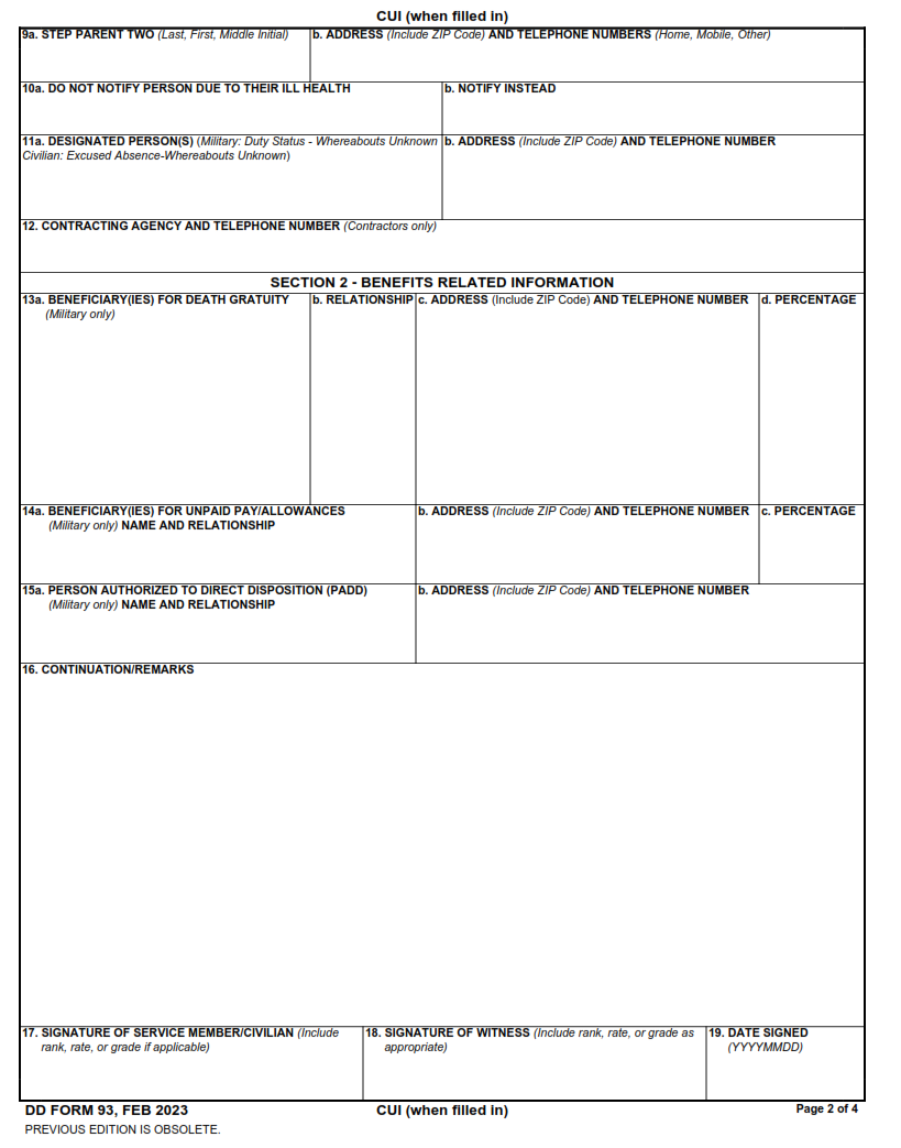 DD Form 93 - Record of Emergency Data Part 2