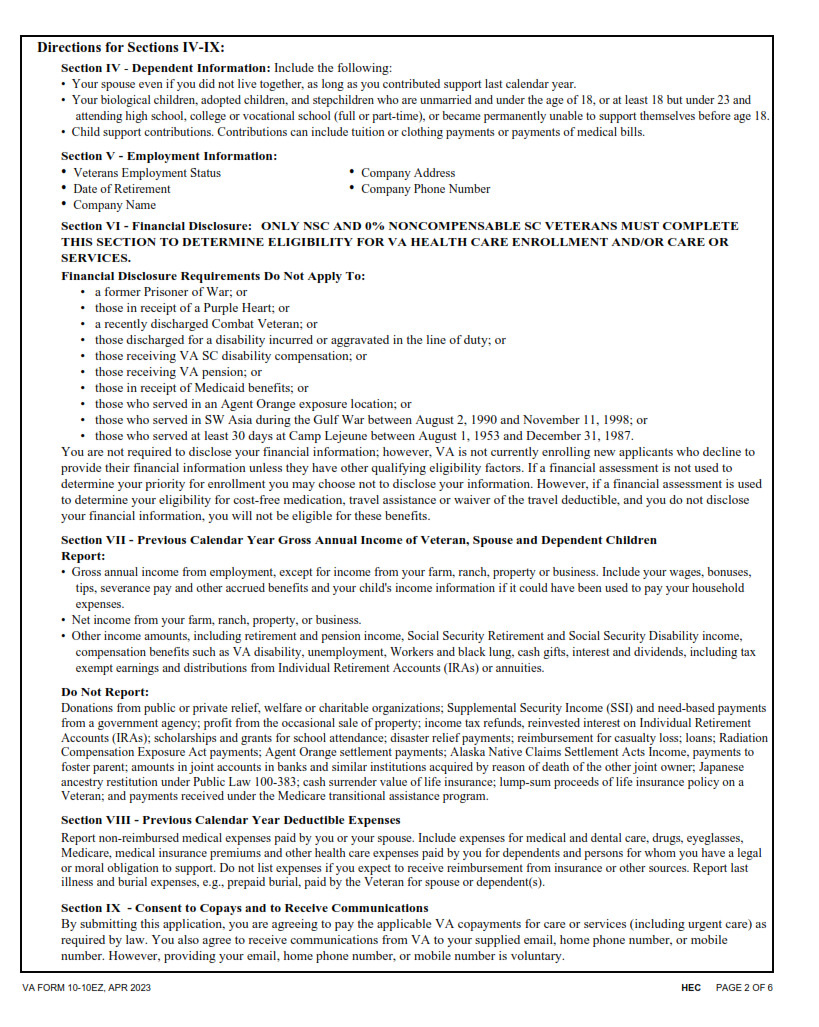 VA Form 10-10EZ - Printable, Fillable in PDF part 2