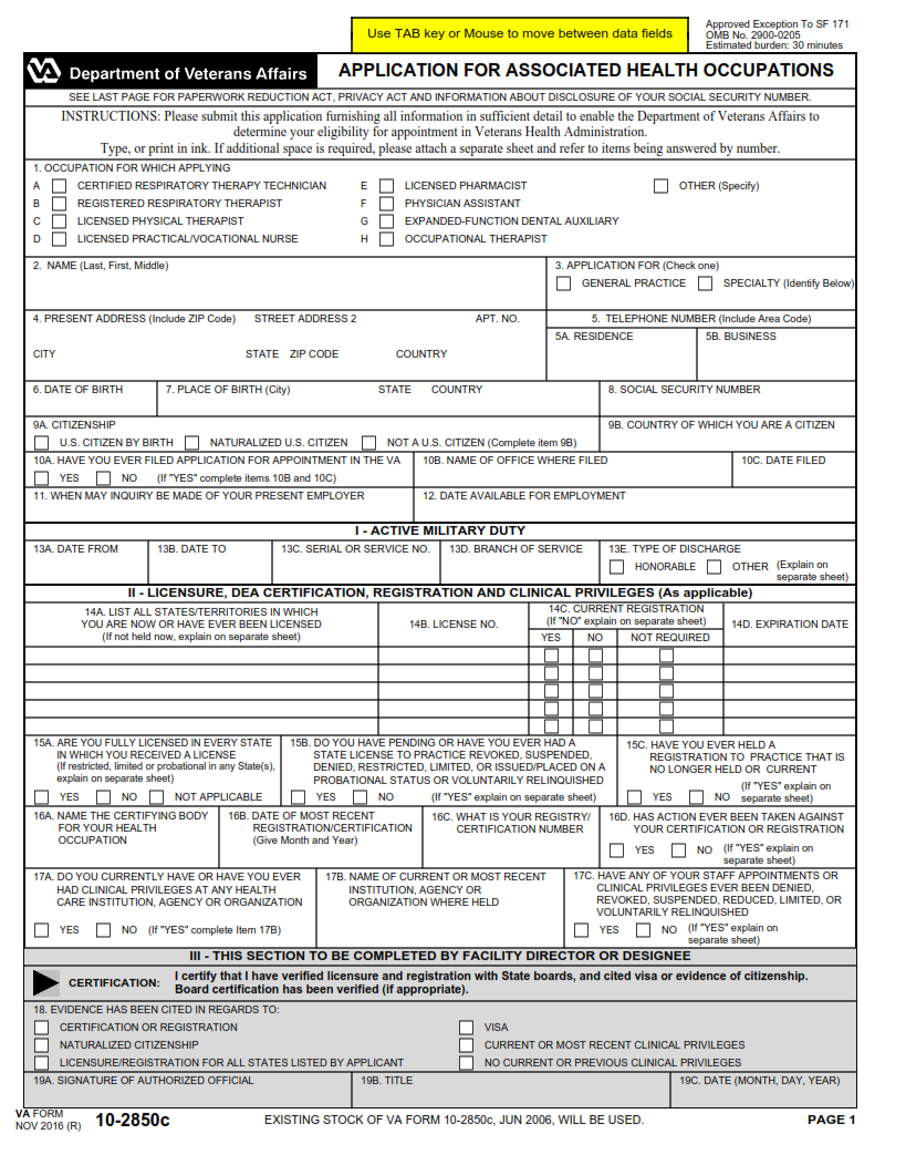 VA Form 10-2850C - Printable, Fillable in PDF Part 1