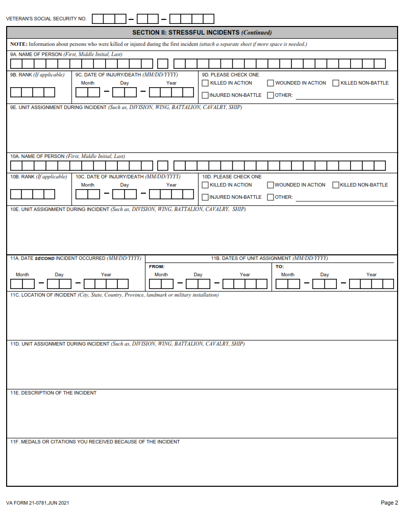 VA Form 21-0781 - Printable, Fillable in PDF Part 2