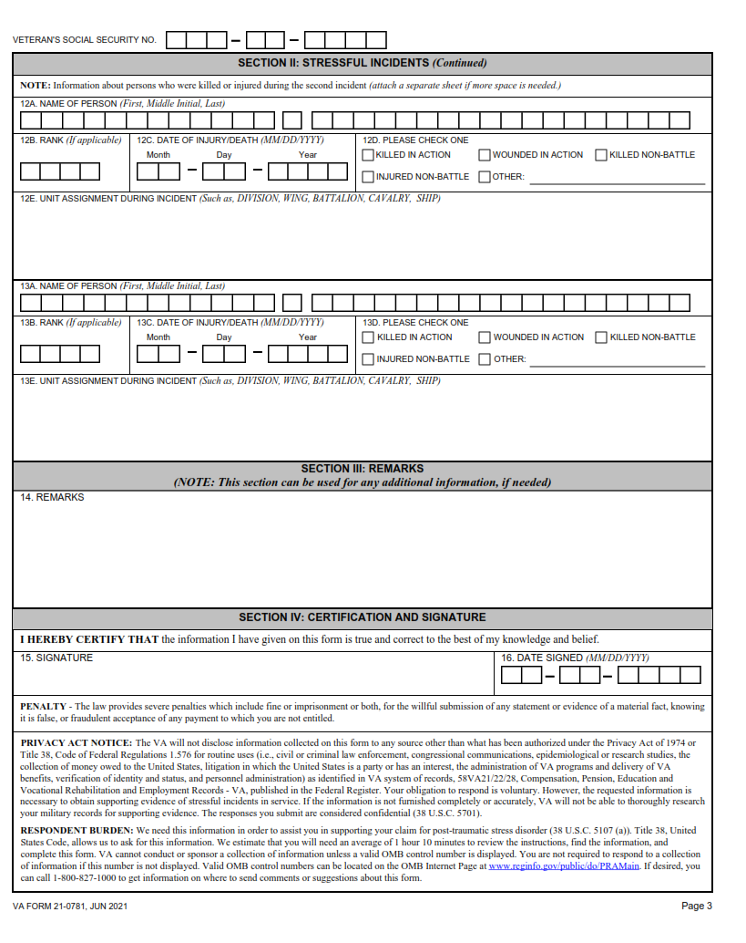 VA Form 21-0781 - Printable, Fillable in PDF Part 3