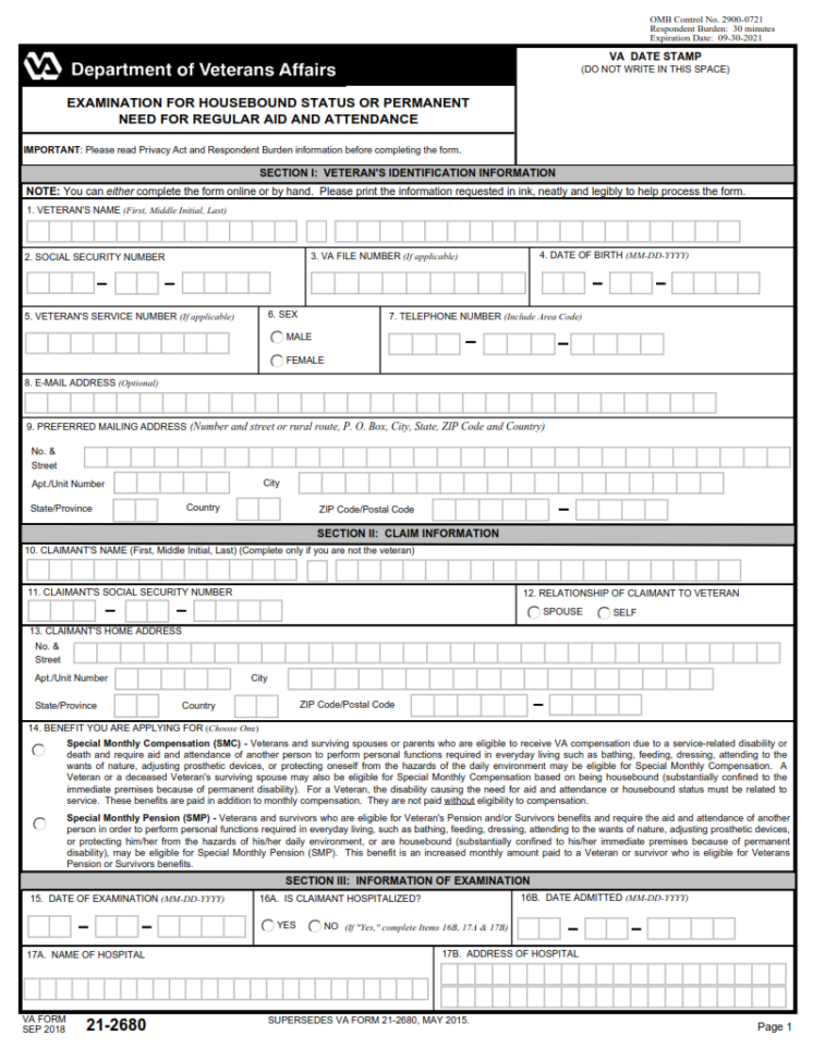 VA Form 21-2680 – Printable, Fillable in PDF | Origin Form Studio