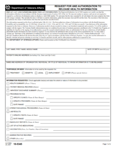 VA Form 10-5345 - Request for and Authorization to Release Health Information Part 1