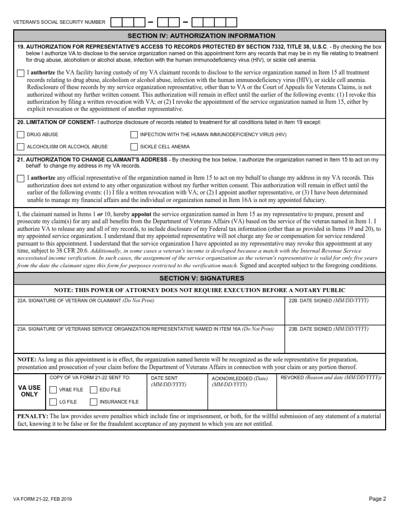 VA Form 21-22 - Printable, Fillable in PDF Part 2